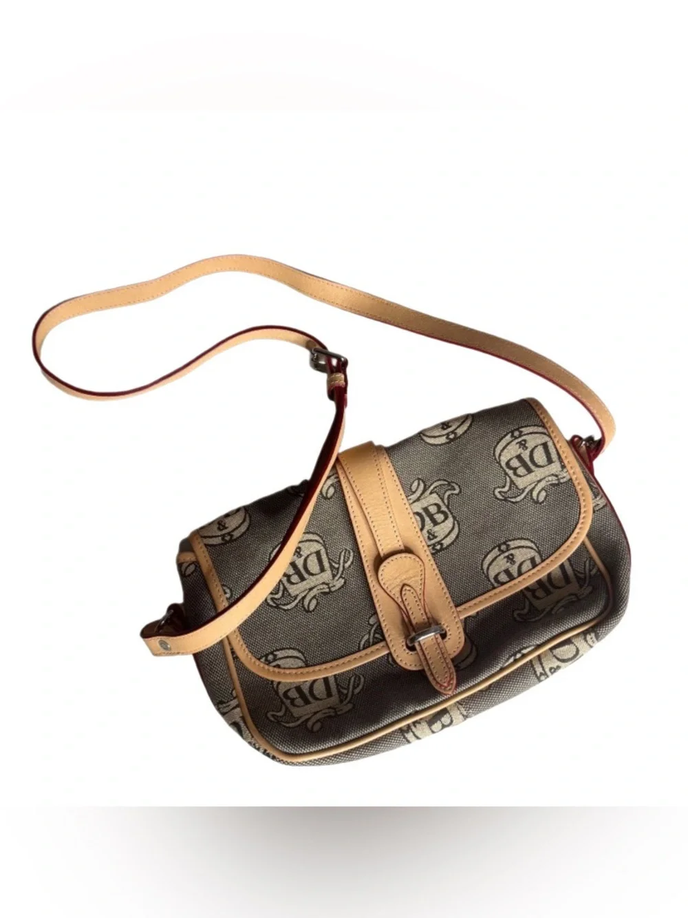 Vintage Dooney & Bourke Signature Flap Tan Brown Crossbody Bag Authenticated